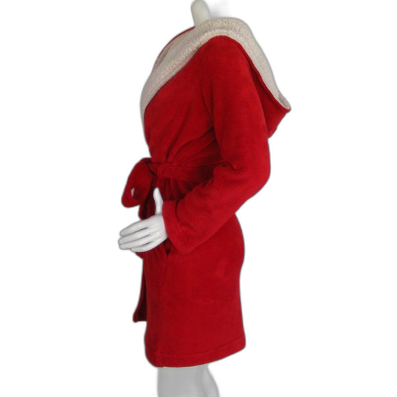 VICTORIA'S SECRET Plush Robe, XS/S, Red, Sherpa lined hood, Sash - Picture 7 of 13